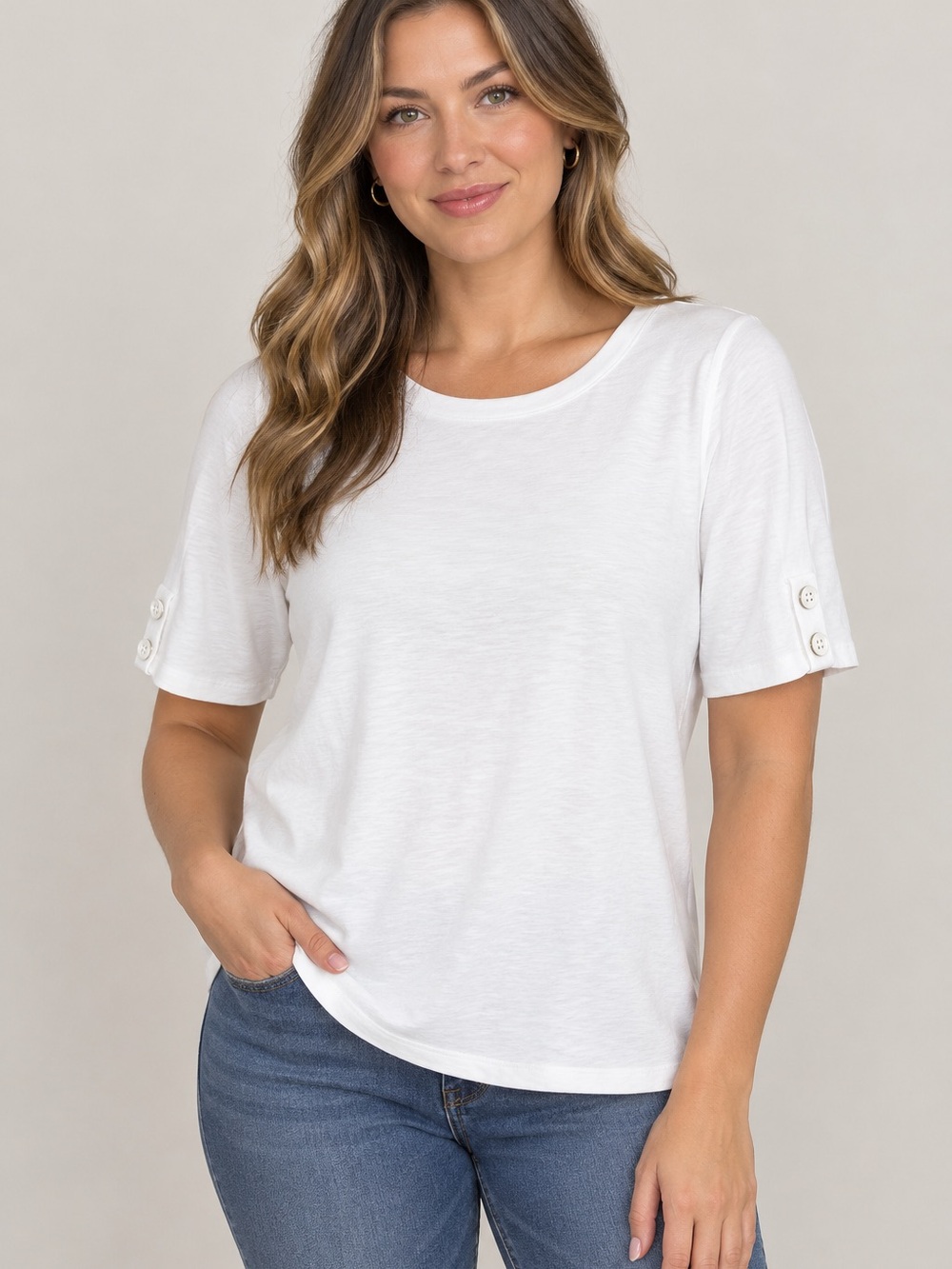 Talbots Classic White Short-Sleeve Button Cuff Tee Women’s Large